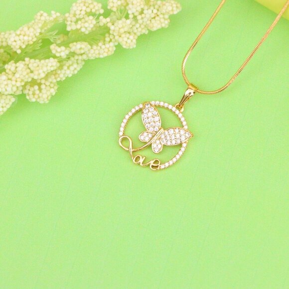 "Rose Gold Butterfly Pendant with Crystals and 'Love' Design, XPPT1478 - Picture 10 of 13